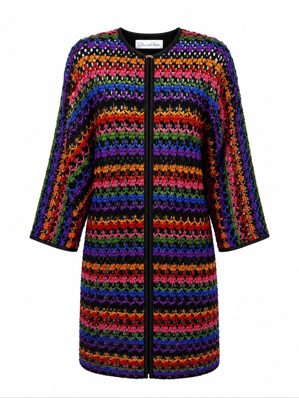 Oscar de la Renta Rare Vintage RainbowRibbon Crochet Cardigan Sweater/Duster 2X